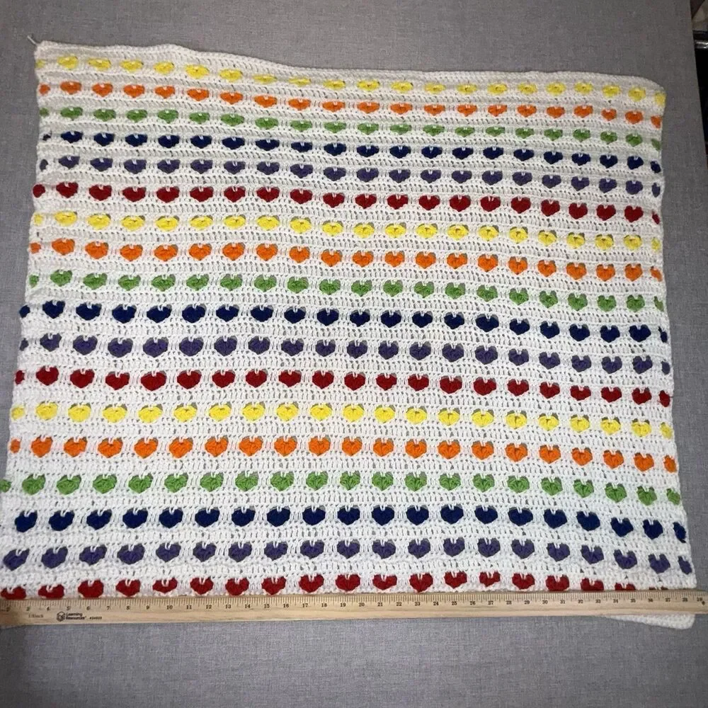 Handmade Crochet Rainbow Heart Baby Blanket Afghan Grandma Grannycore 34